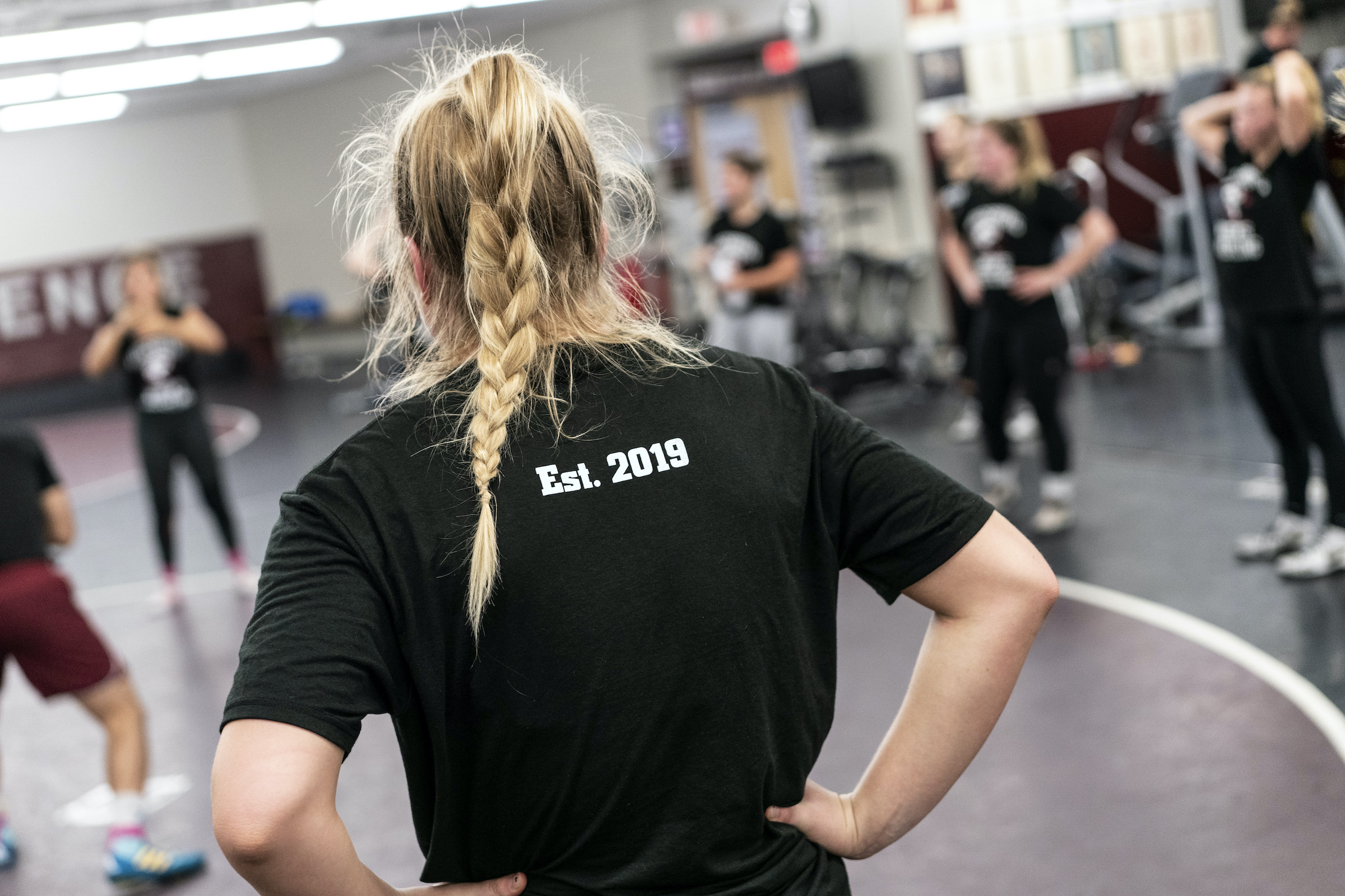 Augsburg's Women's Wrestling team in the gym